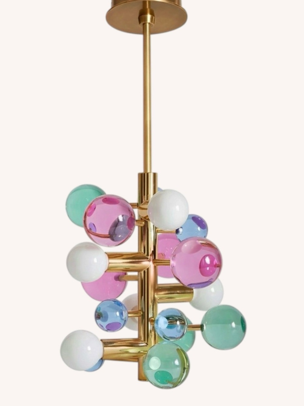 Jonathan Adler Multicolor Glass Bubble Pendant Chandelier with Gold Finish